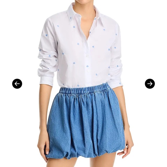 Aqua Women's White Button-Down Shirt with Blue Heart Embroidery - Size M - Picture 1 of 10